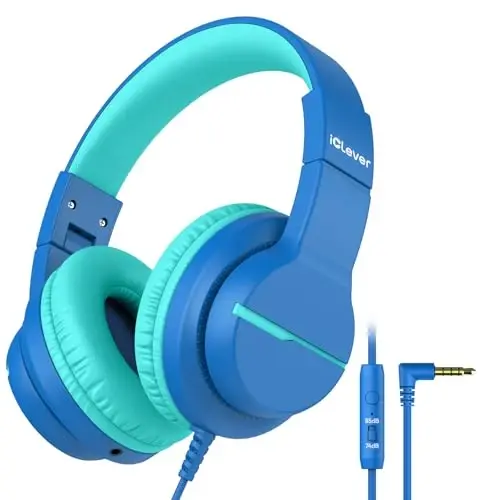 iClever HS19 Kids Headphones with Microphone for School, Volume Limiter 74/85dBA, Over-Ear Girls Boys Headphones for Kids with Shareport, Foldable for iPad/Travel (Navy Blue) - ICLEVER