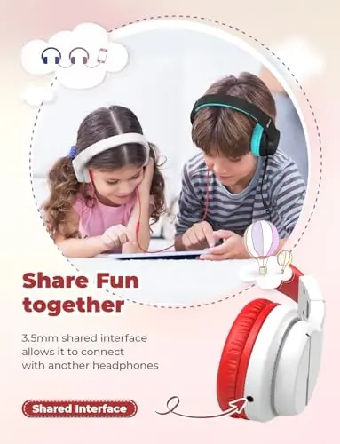iClever HS19 Mikrofonli bolalar uchun quloqchinlar, 74/85dBA tovush cheklovchisi - Shareport - Bolalar uchun quloqli stereo quloqchinlar, iPad/Maktab/Sayohat uchun katlanadigan 3,5 mm raz'emli simli quloqchin, Oq - 3