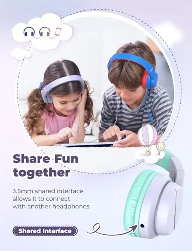 iClever HS19 Mikrofonli maktab uchun bolalar naushniklari, Xavfsiz ovoz balandligi cheklovchisi 74/85dBA, Quloq ustidagi qizlar uchun bolalar naushniklari FunShare bilan iPad/Sayohat uchun katlanadigan simli (Binafsha) - 3