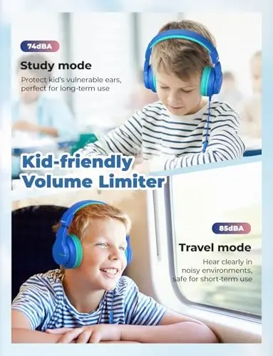 iClever HS19 Kids Headphones with Microphone for School, Volume Limiter 74/85dBA, Over-Ear Girls Boys Headphones for Kids with Shareport, Foldable for iPad/Travel (Navy Blue) - 4