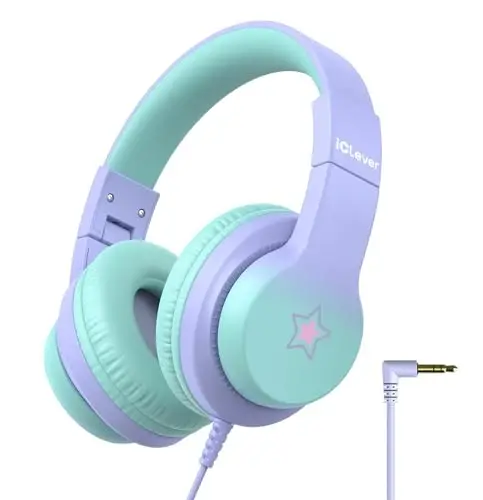 iClever HS19S bolalar uchun quloqchinlar, 85dBA xavfsiz ovoz cheklovchisi - Bolalar o'g'il qizlar uchun quloq usti stereo quloqchinlar, iPad/planshet/maktab/sayohat uchun katlanadigan 3,5 mm uyali quloqchinlar - 1