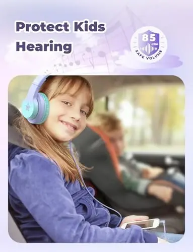 iClever HS19S bolalar uchun quloqchinlar, 85dBA xavfsiz ovoz cheklovchisi - Bolalar o'g'il qizlar uchun quloq usti stereo quloqchinlar, iPad/planshet/maktab/sayohat uchun katlanadigan 3,5 mm uyali quloqchinlar - 2