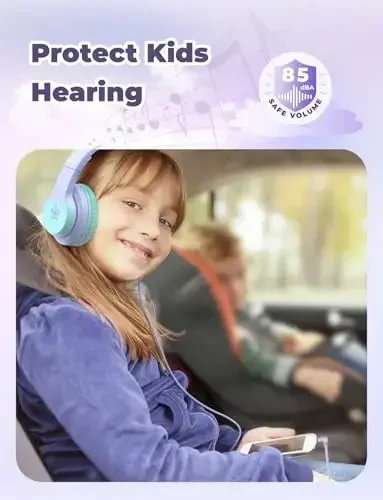 iClever HS19S Kids Headphones, 85dBA Safe Volume Limiter - Over Ear Stereo Headphones for Kids Boys Girls, Foldable 3.5mm Jack Wired Headphone for iPad/Tablet/School/Travel - 2