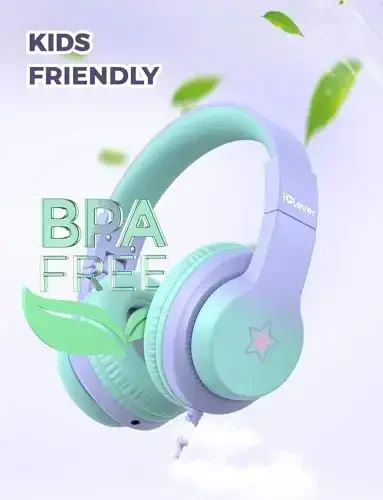 iClever HS19S Kids Headphones, 85dBA Safe Volume Limiter - Over Ear Stereo Headphones for Kids Boys Girls, Foldable 3.5mm Jack Wired Headphone for iPad/Tablet/School/Travel - 4