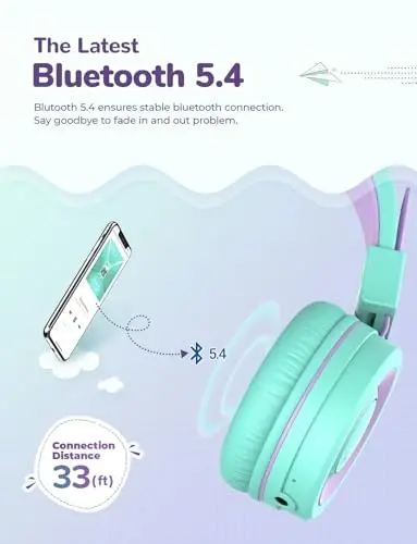 iClever Kids Bluetooth Headphones, BTH02 93H Playtime Type C Fast Charging, Bluetooth 5.4, Adjustable Kids Headphones, Safe Volume 85 dBA, Foldable Kids Wireless Headphones with MIC for iPad, Green - 2
