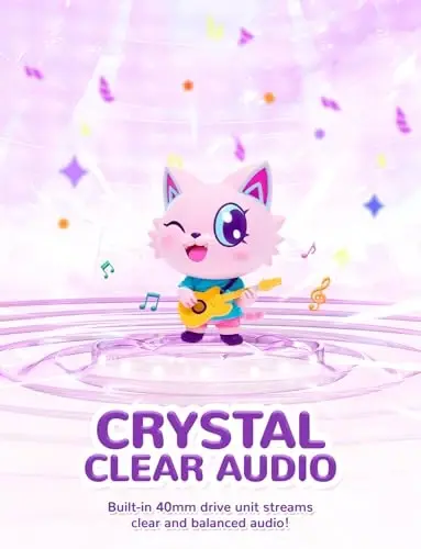 iClever Kids Headphones Cat Ear, LED Light Up, 85dBA Safe Volume, Stereo Sound Toddler Headphones for Travel School, Foldable 3.5mm Wired Kids Headphone for iPad Tablets, Meow Lollipop -Pink - 5