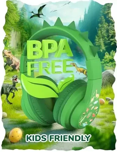 iClever Kids Headphones for School Travel, Safe Volume 85dBA, Stereo Sound Over-Ear for Kid, Foldable 3.5mm Wired Dinosaur Headphones for iPad Computer, HS19S - 3