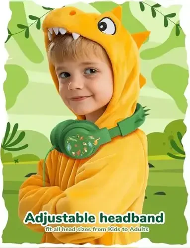 iClever Kids Headphones for School Travel, Safe Volume 85dBA, Stereo Sound Over-Ear for Kid, Foldable 3.5mm Wired Dinosaur Headphones for iPad Computer, HS19S - 6