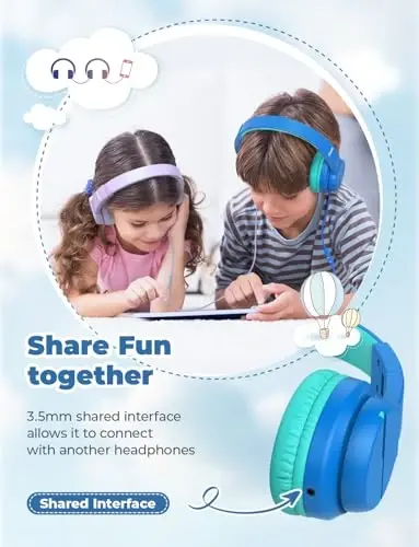iClever Kids Headphones for School/Travel with Safe Volume 74/85dBA, HS19 Stereo Sound Over-Ear Headphones for Kids with Mic FunShare, Foldable 3.5mm Wired for iPad/Computer, 2 Pack - 2