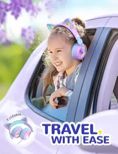 iClever Kids Headphones USB C, LED Light Up, 85dBA Safe Volume, Stereo Sound Toddler Headphones for Travel School, Kids Headphone with Cord for iPad Tablets, Meow Lollipop-Purple - 6
