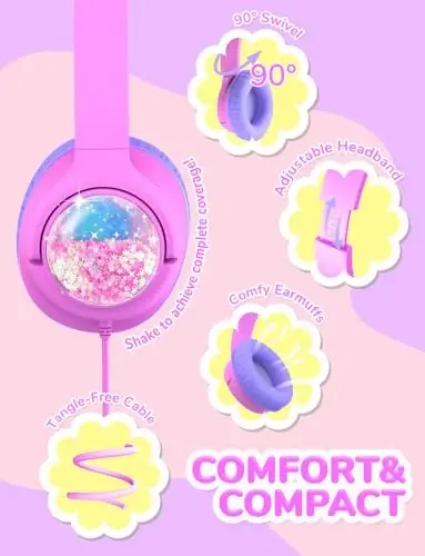 iClever Kids Headphones with Cord, 85dBA Safe Volume Wired Headphones for Kids, Stereo Sound Foldable Adjustable, 3.5mm Jack, Over Ear Child Headphone for School/Boys/Girls/iPad/Tablet/Travel - 5