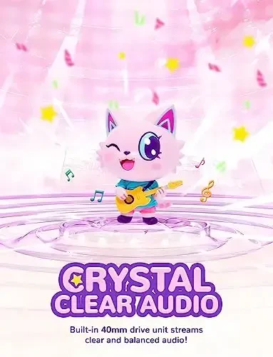 iClever Kids naushniklar Mushuk qulog'i, LED yoritgichli, 85dBA xavfsiz ovoz, sayohat maktabi uchun stereo ovozli bolalar naushniklari, iPad planshetlari uchun buklanadigan 3,5 mm simli bolalar naushniklari, Meow Lollipop-Hot Pink - 5