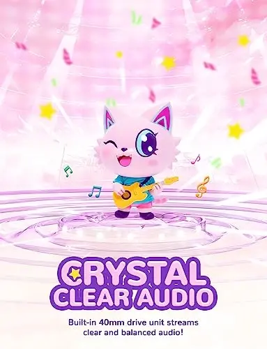 iClever Kids naushniklar Mushuk qulog'i, LED yoritgichli, 85dBA xavfsiz ovoz, sayohat maktabi uchun stereo ovozli bolalar naushniklari, iPad planshetlari uchun buklanadigan 3,5 mm simli bolalar naushniklari, Meow Lollipop-Hot Pink - 5