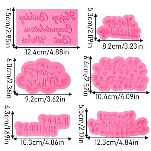 ICNYEKl Happy Birthday Chocolate Silicone Molds 6 Pcs,Letter Cake Decoration Fondant Mold,for Baby Showers,Birthday Party,Candy,Cookies,Marzipan,Gum,Butter,Dough,Epoxy Resin,Polymer Clay - 2