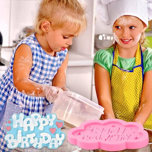 ICNYEKl Happy Birthday Chocolate Silicone Molds 6 Pcs, Letter Cake Decoration Fondant Mold, for Baby Showers, Birthday Party, Candy, Cookies, Marzipan, Gum, Butter, Dough, Epoxy Resin, Polymer Clay - 6