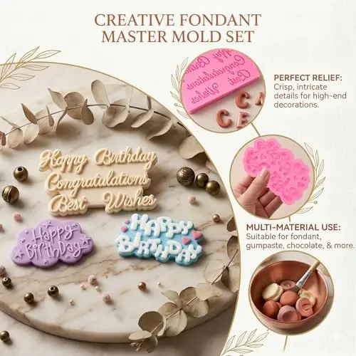 ICNYEKl Happy Birthday Chocolate Silicone Molds 6 Pcs, Letter Cake Decoration Fondant Mold, for Baby Showers, Birthday Party, Candy, Cookies, Marzipan, Gum, Butter, Dough, Epoxy Resin, Polymer Clay - 3