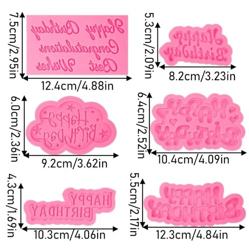 ICNYEKl Happy Birthday Chocolate Silicone Molds 6 Pcs, Letter Cake Decoration Fondant Mold, for Baby Showers, Birthday Party, Candy, Cookies, Marzipan, Gum, Butter, Dough, Epoxy Resin, Polymer Clay - ICNYEKl (1)