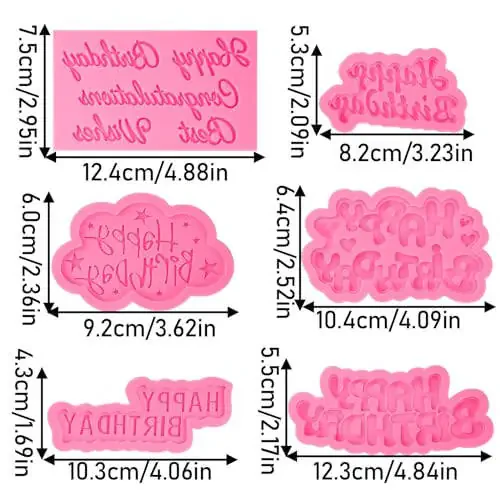 ICNYEKl Happy Birthday Chocolate Silicone Molds 6 Pcs, Letter Cake Decoration Fondant Mold, for Baby Showers, Birthday Party, Candy, Cookies, Marzipan, Gum, Butter, Dough, Epoxy Resin, Polymer Clay - 2