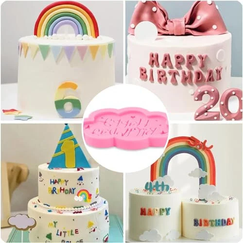 ICNYEKl Happy Birthday Chocolate Silicone Molds 6 Pcs, Letter Cake Decoration Fondant Mold, for Baby Showers, Birthday Party, Candy, Cookies, Marzipan, Gum, Butter, Dough, Epoxy Resin, Polymer Clay - 4