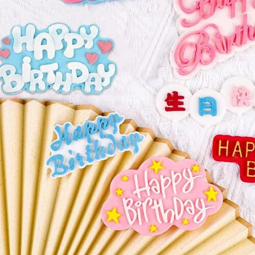 ICNYEKl Happy Birthday Chocolate Silicone Molds 6 Pcs, Letter Cake Decoration Fondant Mold, for Baby Showers, Birthday Party, Candy, Cookies, Marzipan, Gum, Butter, Dough, Epoxy Resin, Polymer Clay - 5