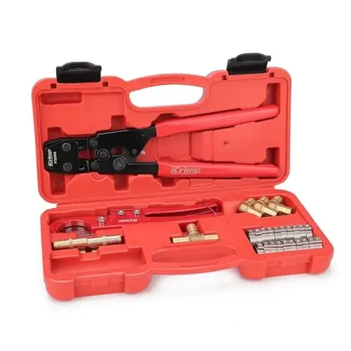 iCrimp 3/8 to 1 inch Cinch Clamp Crimping Tool Kit, With 1/2 inch Cinch Clamp Rings(20 Pack) and Brass Fittings(12 Pack), PEX Tubing Cutter - 1