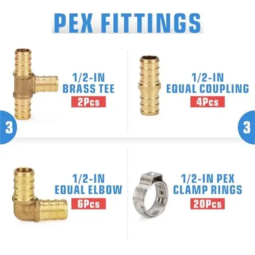 iCrimp 3/8 to 1 inch Cinch Clamp Crimping Tool Kit, With 1/2 inch Cinch Clamp Rings(20 Pack) and Brass Fittings(12 Pack), PEX Tubing Cutter - 4