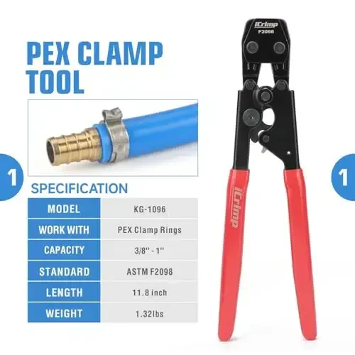 iCrimp 3/8 to 1 inch Cinch Clamp Crimping Tool Kit, With 1/2 inch Cinch Clamp Rings(20 Pack) and Brass Fittings(12 Pack), PEX Tubing Cutter - 2