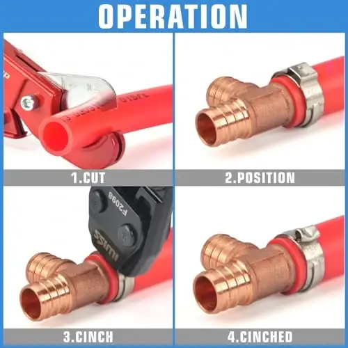 iCrimp 3/8 to 1 inch Cinch Clamp Crimping Tool Kit, With 1/2 inch Cinch Clamp Rings(20 Pack) and Brass Fittings(12 Pack), PEX Tubing Cutter - 5