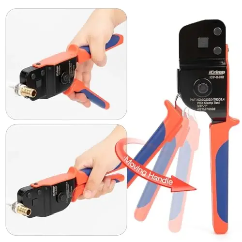 iCrimp ICP-BJ02 PEX Clamp Cinch Tool, One Handed PEX Crimping Tool for Pinching 3/8-in, 1/2-in, 3/4-in, 1-in PEX Clamp Rings, Patented - 4