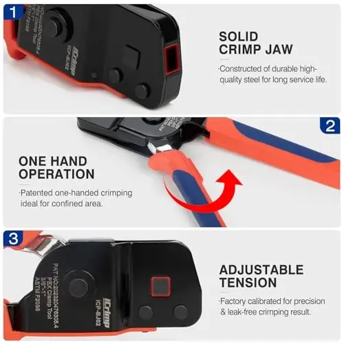 iCrimp ICP-BJ02 PEX Clamp Cinch Tool, One Handed PEX Crimping Tool for Pinching 3/8-in, 1/2-in, 3/4-in, 1-in PEX Clamp Rings, Patented - 5