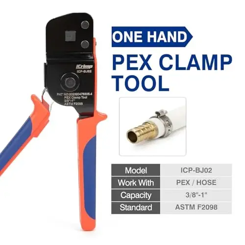 iCrimp ICP-BJ02 PEX Clamp Cinch Tool, One Handed PEX Crimping Tool for Pinching 3/8-in, 1/2-in, 3/4-in, 1-in PEX Clamp Rings, Patented - 2