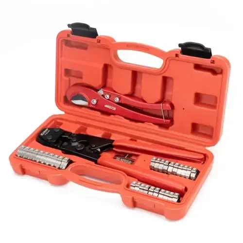 iCRIMP KIT-1096D PEX Clamp Tool Kit for 3/8 to 1 inch PEX Cinch Clamps, with 20pcs 1/2 inch & 10pcs 3/4 inch PEX Cinch Clamp Rings, PEX Tubing Cutter, All-in-one PEX Crimping Tool Kit 