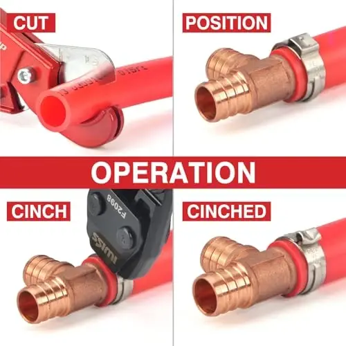iCRIMP KIT-1096D PEX Clamp Tool Kit for 3/8 to 1 inch PEX Cinch Clamps, with 20pcs 1/2 inch & 10pcs 3/4 inch PEX Cinch Clamp Rings, PEX Tubing Cutter, All-in-one PEX Crimping Tool Kit - 1
