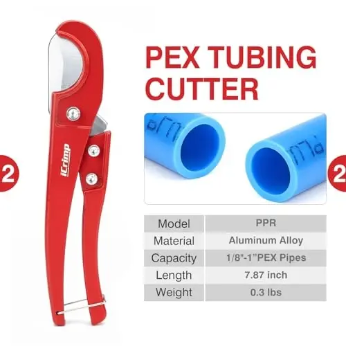 iCRIMP KIT-1096D PEX Clamp Tool Kit for 3/8 to 1 inch PEX Cinch Clamps, with 20pcs 1/2 inch & 10pcs 3/4 inch PEX Cinch Clamp Rings, PEX Tubing Cutter, All-in-one PEX Crimping Tool Kit - 3