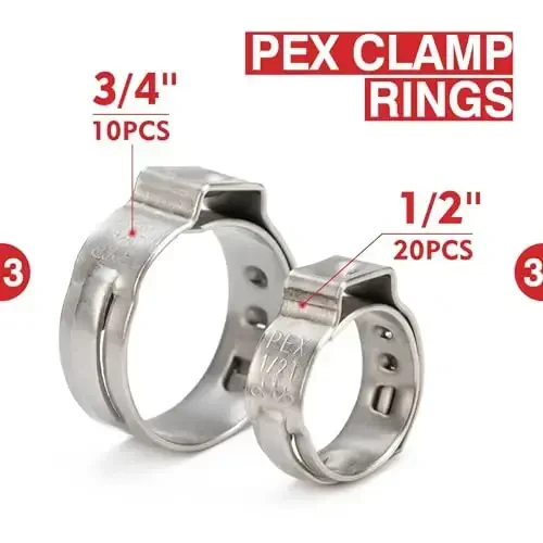 iCRIMP KIT-1096D PEX Clamp Tool Kit for 3/8 to 1 inch PEX Cinch Clamps, with 20pcs 1/2 inch & 10pcs 3/4 inch PEX Cinch Clamp Rings, PEX Tubing Cutter, All-in-one PEX Crimping Tool Kit - 4