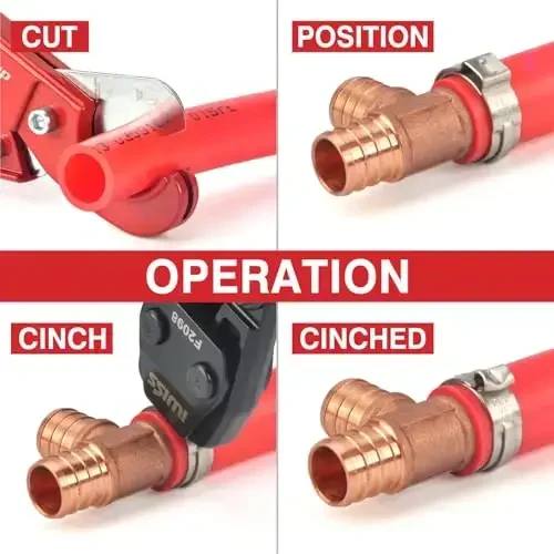 iCRIMP KIT-1096D PEX Clamp Tool Kit for 3/8 to 1 inch PEX Cinch Clamps, with 20pcs 1/2 inch & 10pcs 3/4 inch PEX Cinch Clamp Rings, PEX Tubing Cutter, All-in-one PEX Crimping Tool Kit - 6