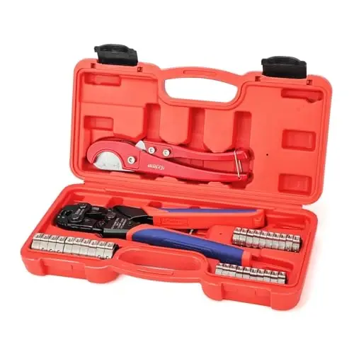 iCrimp PC-PC02KIT PEX Clamp Crimping Tool Kit with 1/2 inch(20 Pack) and 3/4 inch(10 Pack) PEX Clamp Rings, Pipe Cutter for PEX and Automotive Clamp Cinch and Removal - ICRIMP