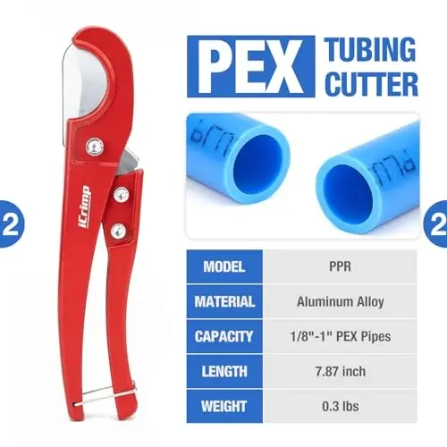iCrimp PC-PC02KIT PEX Clamp Crimping Tool Kit with 1/2 inch(20 Pack) and 3/4 inch(10 Pack) PEX Clamp Rings, Pipe Cutter for PEX and Automotive Clamp Cinch and Removal - 3