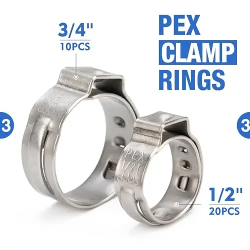 iCrimp PC-PC02KIT PEX qisqichli qisish asboblar to'plami 1/2 dyuym (20 dona) va 3/4 dyuym (10 dona) PEX qisqichli halqalari, PEX uchun quvur kesgich va avtomobil qisqichini siqish va olib tashlash - 4