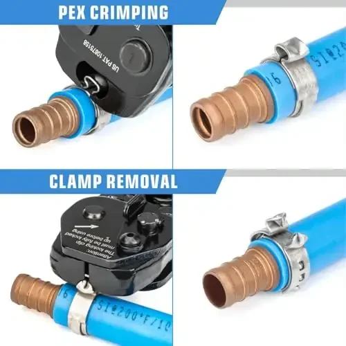 iCrimp PEX Clamp Tool PEX Fitting Kit for Cinch and Removal 3/8-in, 1/2-in, 3/4-in, 1-in PEX Clamps, c/w 1/2''(20 Pack) PEX Clamp Rings, Brass PEX Crimp Fittings(12 Pack), PEX Tubing Cutter - 6