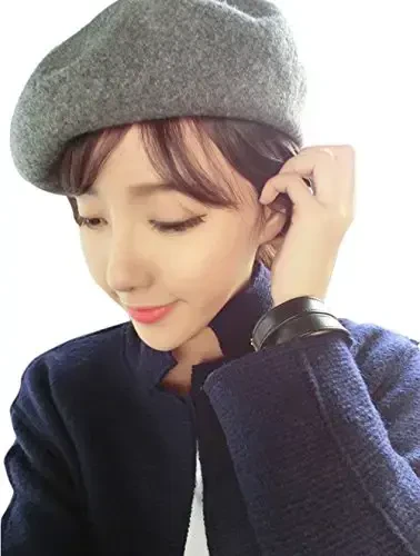 ICSTH French Beret - Wool Solid Color Womens Beanie Cap Hat - 1