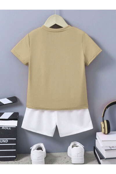 Ideal Cotton Children's Set - Beige T-shirt White Shorts Printed Girls Boys Summer Bicycle Collar - 3
