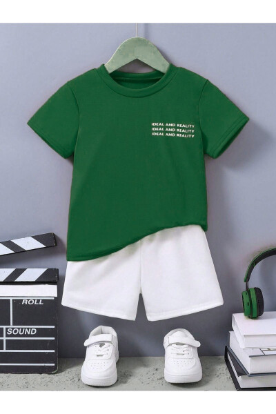 Ideal Cotton Children's Set - Green T-shirt White Shorts Printed Girl Boy Children Summer Bike Collar - DUBU BUTİK (1)