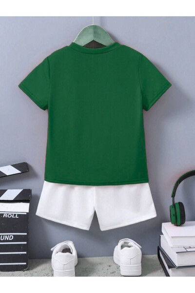 Ideal Cotton Children's Set - Green T-shirt White Shorts Printed Girl Boy Children Summer Bike Collar - 3