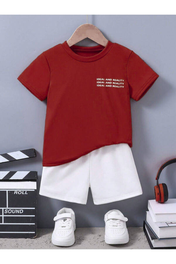 Ideal Cotton Children's Set - Red T-shirt White Shorts Printed Girl Boy Child Summer Polo Collar - 1