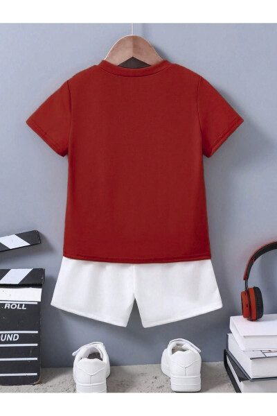 Ideal Cotton Children's Set - Red T-shirt White Shorts Printed Girl Boy Child Summer Polo Collar - DUBU BUTİK (1)