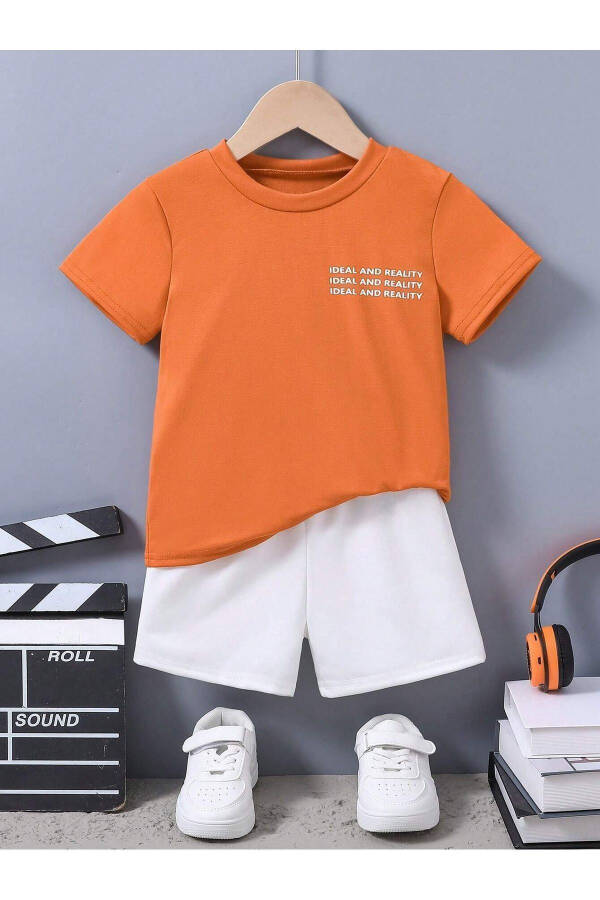 Ideal Cotton Kids Set - Orange T-shirt White Shorts Printed Girl Boy Kids Summer Bicycle Collar - 3