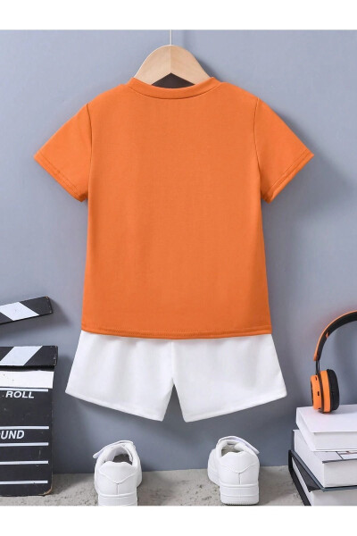 Ideal Cotton Kids Set - Orange T-shirt White Shorts Printed Girl Boy Kids Summer Bicycle Collar - 4