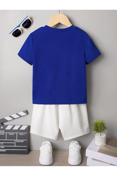 Ideal Cotton Kids Set - Sax T-shirt White Shorts Printed Girl Boy Children Summer Bicycle Neck - DUBU BUTİK (1)
