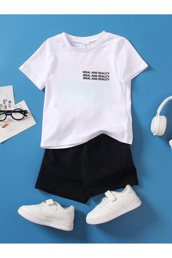Ideal Cotton Kids Set - White T-shirt Black Shorts Printed Girl Boy Kids Summer Bike Collar - 2